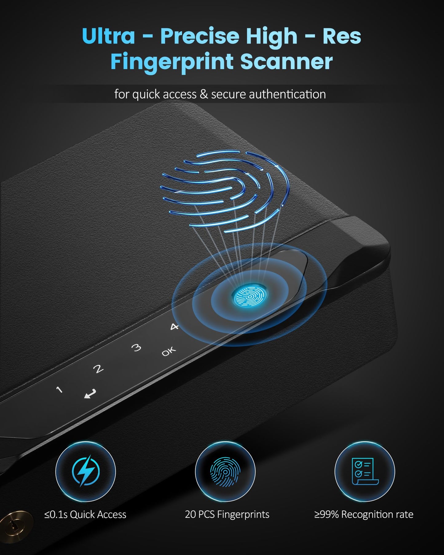 Adoreal Smart Biometric Gun Safe for Handguns, 4 Ways Quick-Access Fingerprint Gun Safe for Pistols, Fingerprint/Digital Keypad/Key/APP Gun Locks Box for Guns, Sturdy Heavy Steel Construction