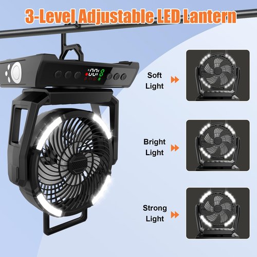 ayamaya Camping Fan with Light, 40000mAh Rechargeable Tent Fan with Remote, 9 Speeds Battery Powered Fans with Digital Display, Timer, Auto Oscillation & Hook for Camping, Outdoor Tents, Hurricane