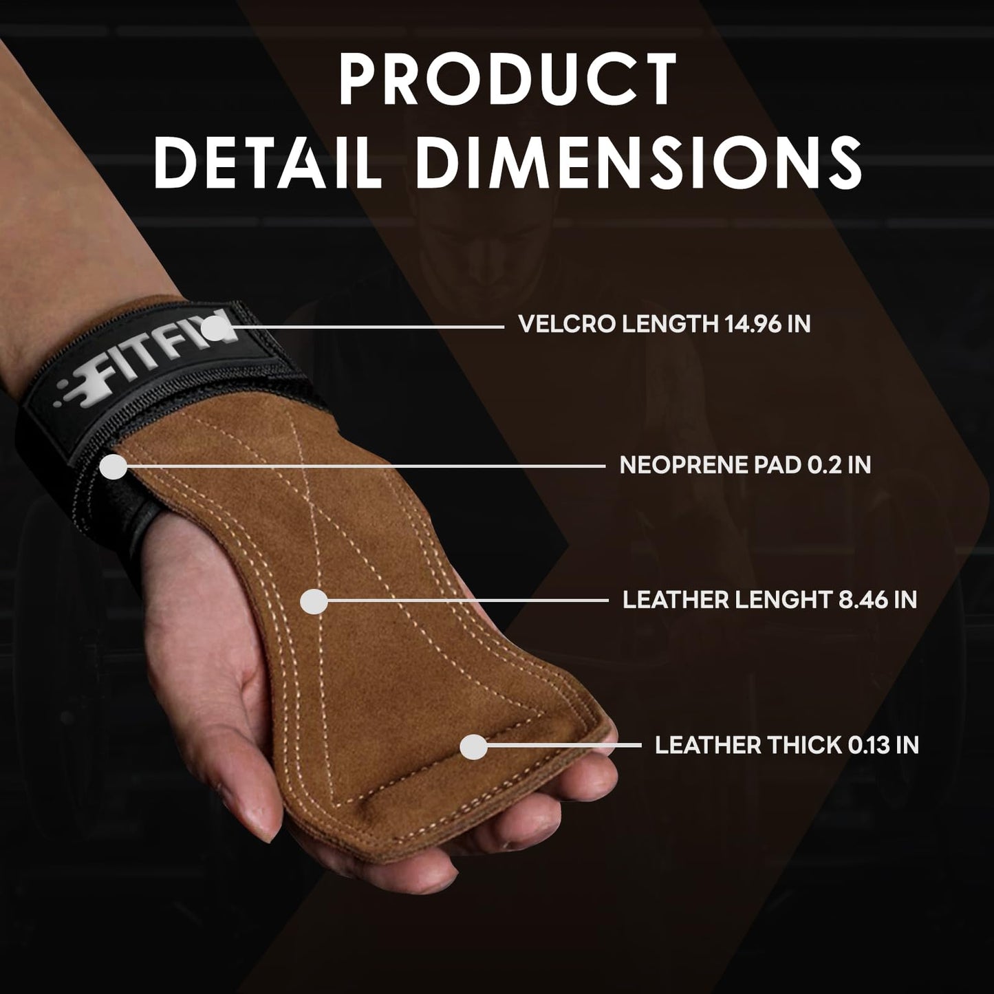 FITFIV Weight Lifting Wrist Strap, Double Leather Weightlifting Wrist Straps for Gym Strength Training, Neoprene Padded Wrist Wraps - for Men & Women (Pair)