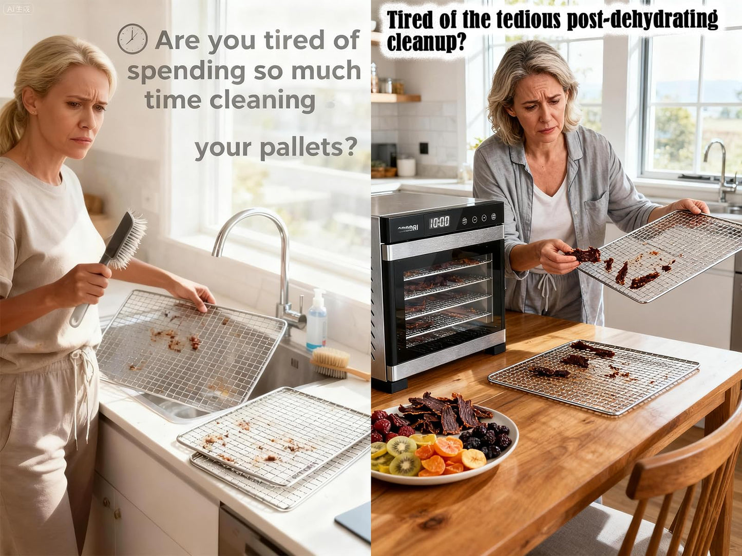 Kispog Silicone Dehydrator Sheets for Excalibur: Stop Dried Food Sticking to Tray - Save 60 Minutes Cleaning - Easy Lift-Off & Intact Food - BPA-Free Tray Liners for Fruit Jerky Herbs - 14x14 10-Pack
