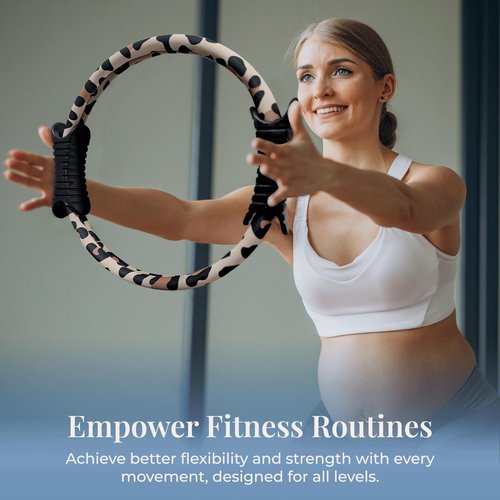 Activery Co. 12” Pilates Fitness Ring for Women – Non-Slip Magic Circle with Dual-Sided TPR Handles, Neoprene-Wrapped, Compact & Travel-Friendly Tool with Exercise Guide - Leopard Print