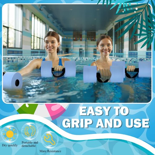 Soulchen 6 Pack Pool Exercise Equipment Water Dumbbells Pool Resistance Aerobic Weights EVA Foam Dumbbell with Handle Strip for Aqua Therapy Water Aerobics Weight Loss Fitness(Pale Blue,Mixed)
