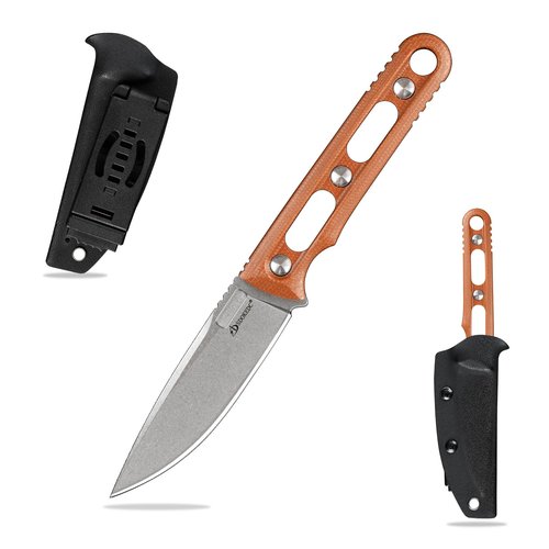 SDOKEDC Knives DC53 Steel 3.66“Tactical Fixed Blade Knife Micarta Handle with kydex sheath for Men EDC Outdoor Camping Survival Hunting (White stone wash+brown handle)