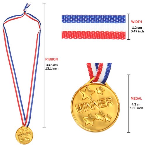 Gejoy 30 Pieces Gold Plastic Winner Award Medals, Gymnastics Field Day Awards for Sports, Competition, Talent Show, Spelling Bee Birthday Party Favors Gifts(Classic Style)