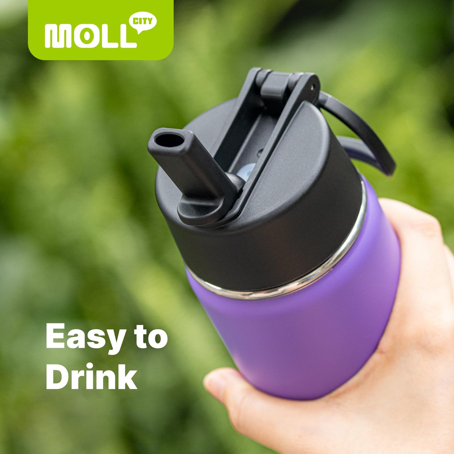 Mollcity 12 oz Water Bottle for Kids-Small Insulated Water Bottle with Straw-Stainless Steel Double Wall Vacuum Sports Water Bottles for School (Purple)