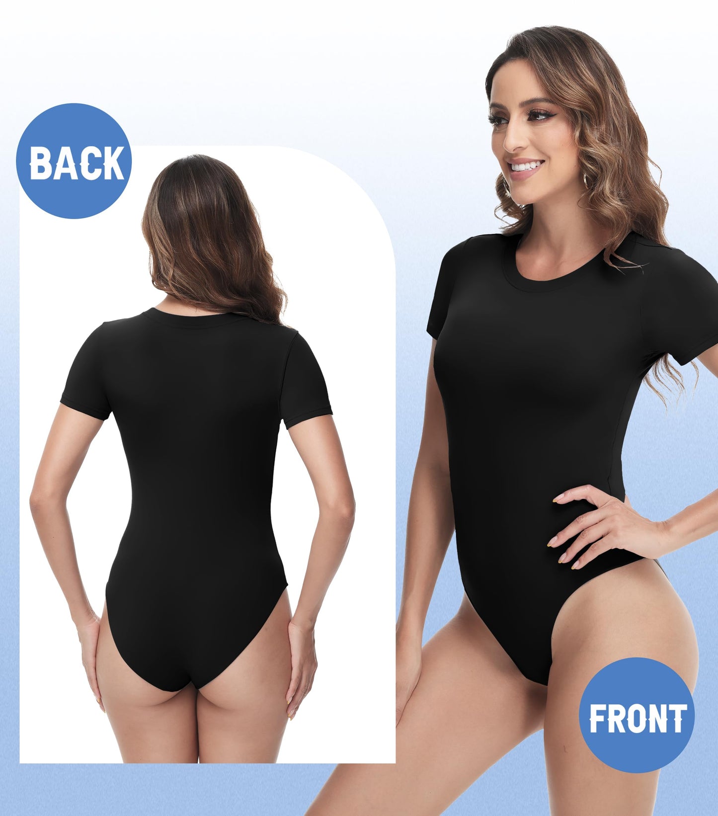 Sundwudu 5 Pack Body suits for Women - Stretchy Bodysuit Womens Tops Round Neck Body Suit T Shirts for Women Going Out Tops