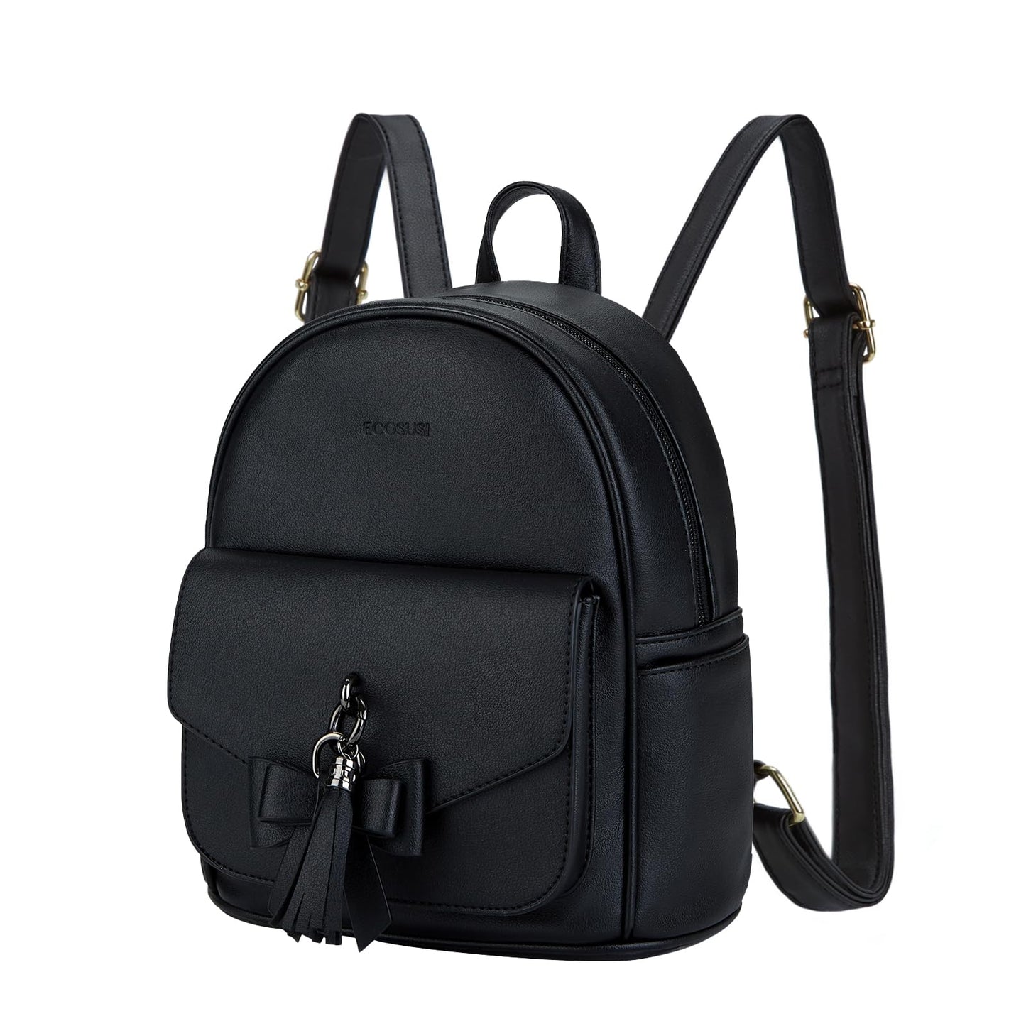 ECOSUSI Mini Backpack for Women Girls Cute Bowknot Small Backpack Purse Ladies Leather Bookbag Satchel Bag, with Charm Tassel Black
