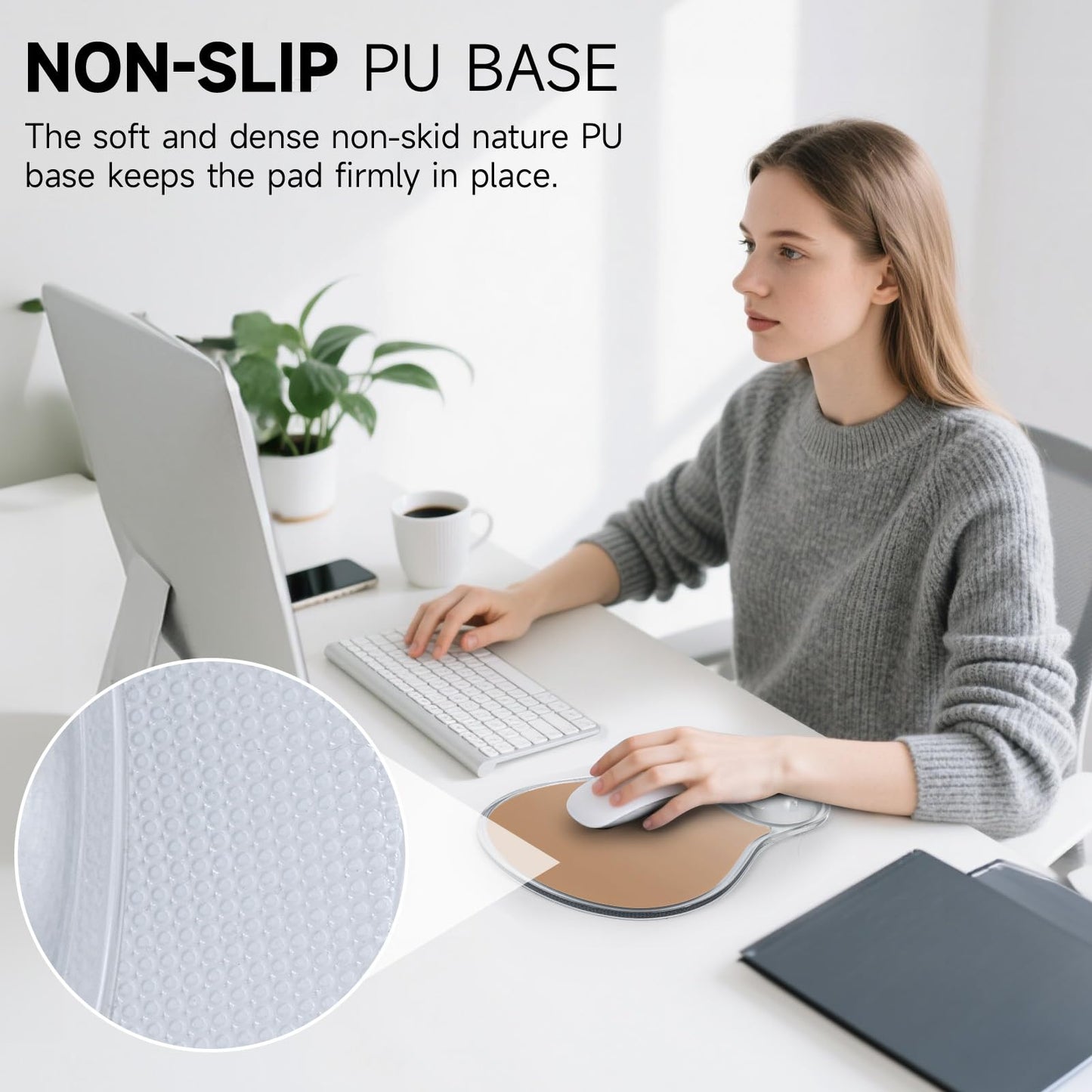 icolor Crystals Gel Wrist Rest Mouse Pads Ergonomic Mouse Mat with Memory Gel Cushion,Non-Slip PU Base Desk Skid Gel Pad for Computer Laptop,Relieves Wrist Pain (Lightpurple)