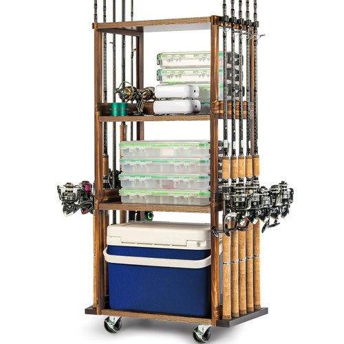 Ghosthorn Fishing Rod Holders for Garage Holds up 10 Rods Wood Pole Rod Rack Tackle Storage Gear and Equipment Fishing Gifts for Men Women