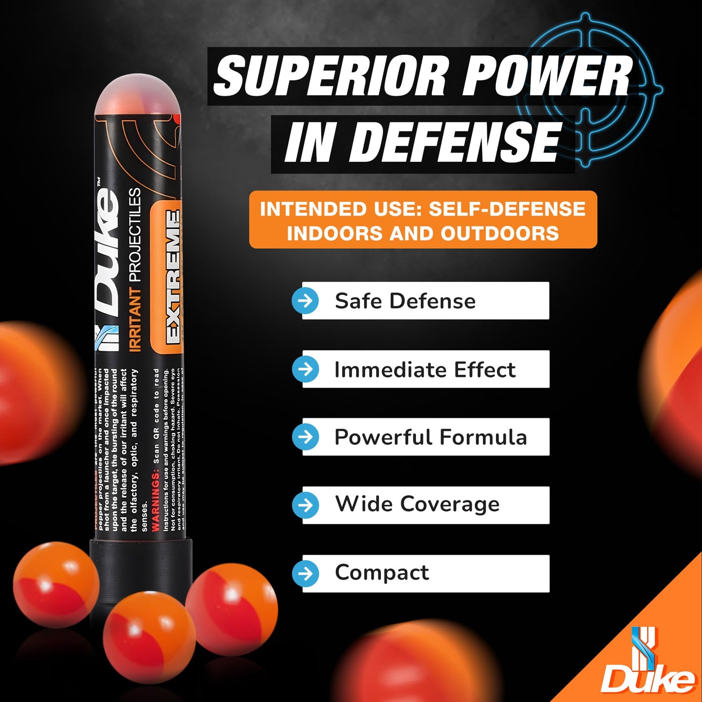 Duke 68 Cal Pepper Ball Projectiles (4% PAVA + 1% OC), 7 Count - Extreme Irritant Projectiles, Non Lethal Pepper Gun Balls for Self Defense Weapons, Professional-Grade, Weight: 3.3g