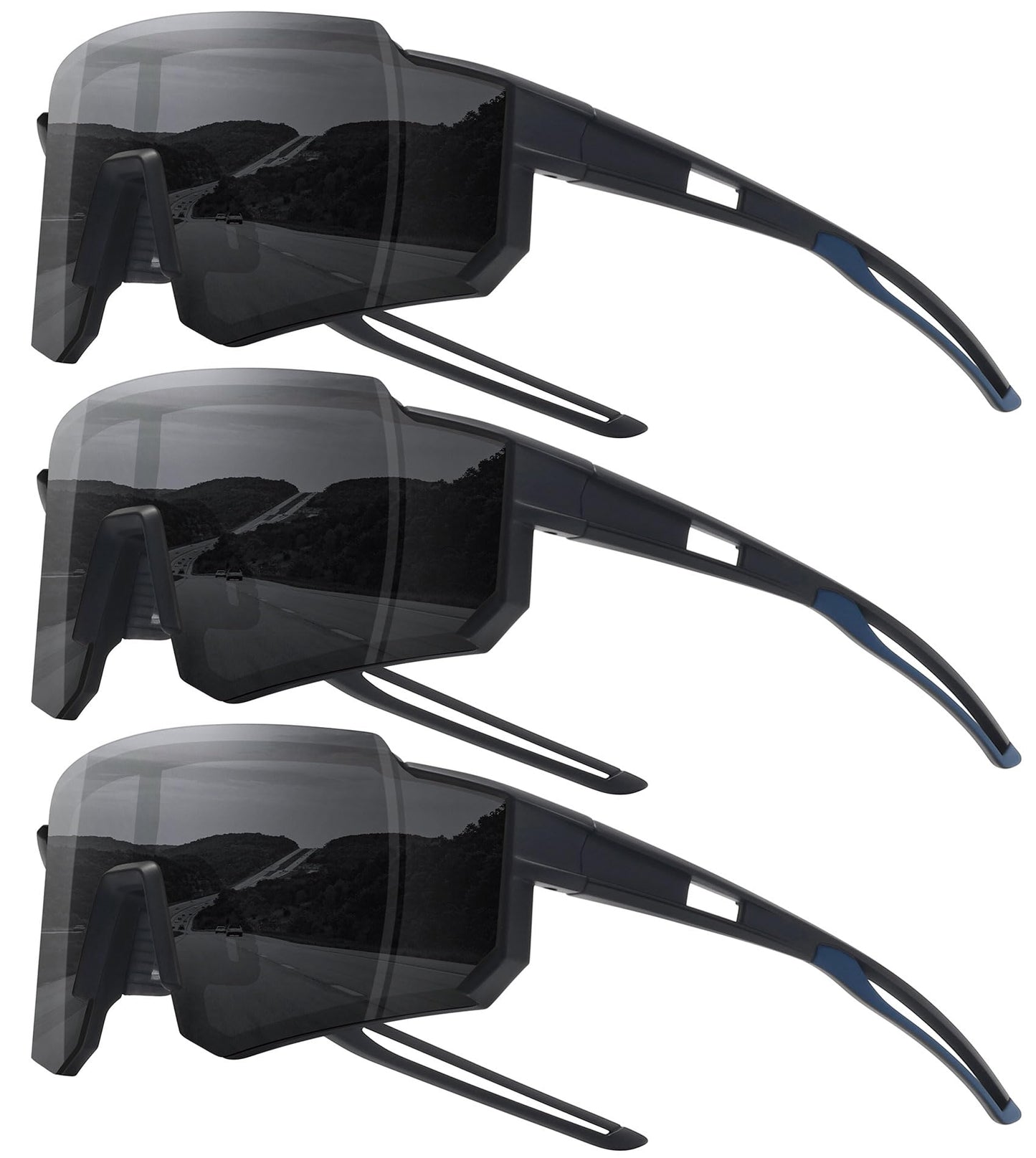 STORYCOAST Sports Running Sunglasses for Men Women Cycling Driving Fishing Bike Sunglasses Polarized UV400 Protection 3Pack Matte Black/Gray+ Black/Gray+ Black/Gray