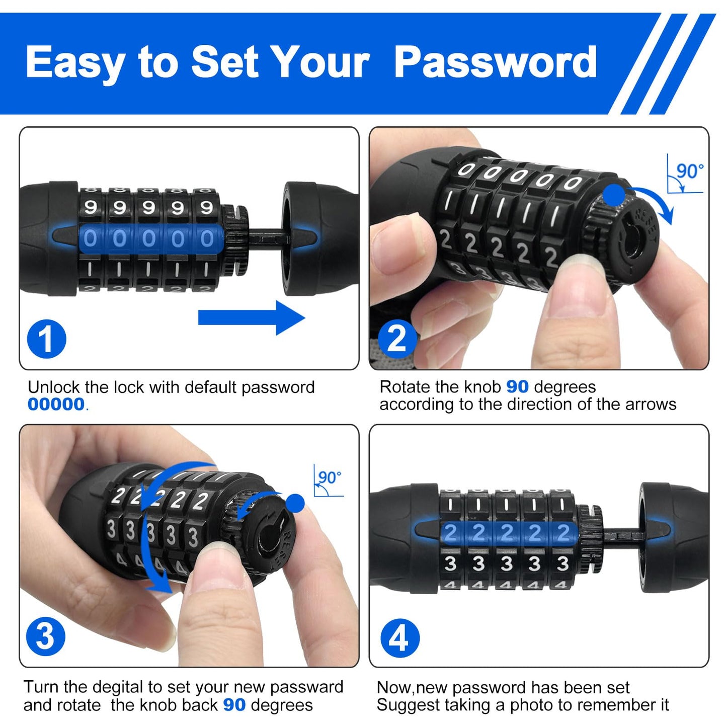 NDakter 5 Digit Combination Heavy Duty Anti Theft Bicycle Chain Lock, 2.62/3.2/4.27/5/6Ft Long Security Resettable Bike Locks for Bike, Bicycle, Scooter, Door, Gate, Fence-4/6mm Thick