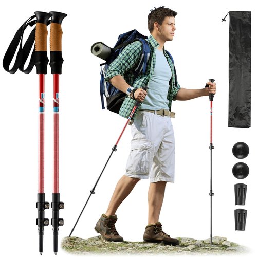 Carbon Fiber Trekking Poles, Lightweight Adjustable Hiking Poles with Cork Grips, Pair of 2 Walking Sticks Balance Support for Women and Men