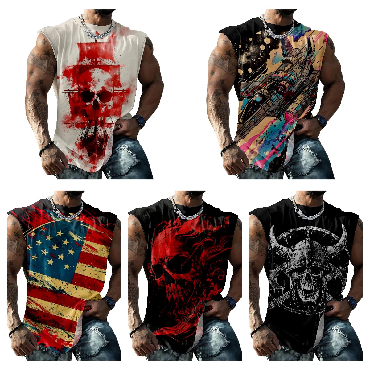 Biacolum Skull Graphics Mens Muscle Shirts Sleeveless Muscle Tank Top Summer Trendy Tough Guy Workout Big and Tall Muscle Shirts for Men Lightweight Tank Tops Suitability Gym Athletic,hat Yellow,L
