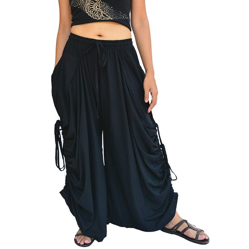 Black Sakoonee Women's Harem Pants Palazzo Dhoti Lounge Trousers