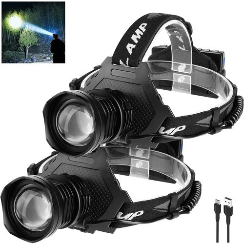 Rechargeable Headlamp Super Bright, 3000LM Head Lamp with 10 Modes, 90° Adjustable Headlamps for Adults, IPX7 Waterproof High Power Head Light for Fishing Camping
