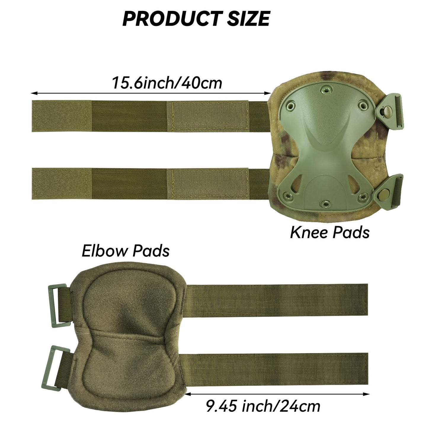 Tactical Combat Knee & Elbow Protective Pads Set for Outdoor CS Paintball Game Cycling Safety Skateboarding Gear Skates Knee Protection Guard Pads (FG)