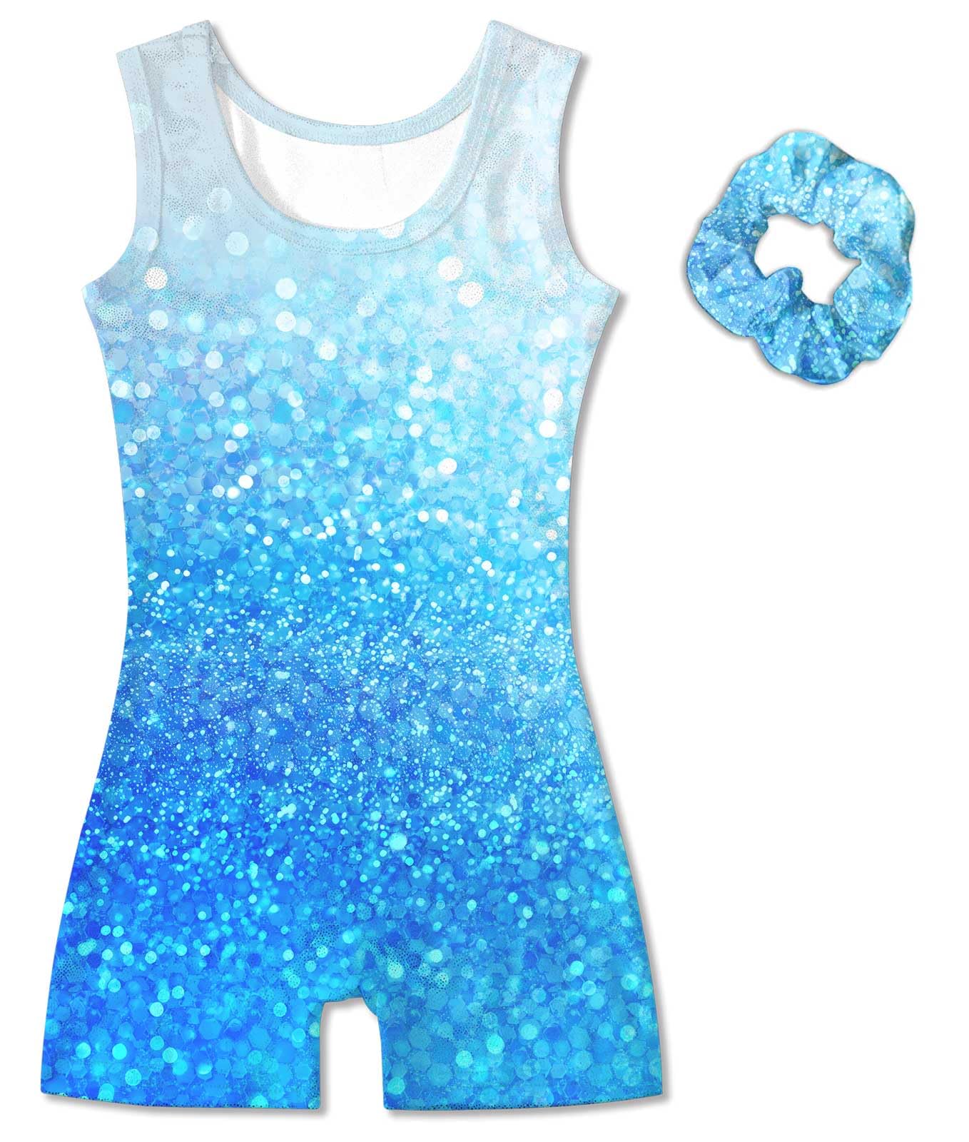 Vogseek Sparkly Gymnastics Leotards for Girls 4 5 Years Cute White Blue Shiny Dots Ballet Dance Unitards Biketards with Hair Scrunchie Kids Tumbling Shorts Activewear Clothes, Blue