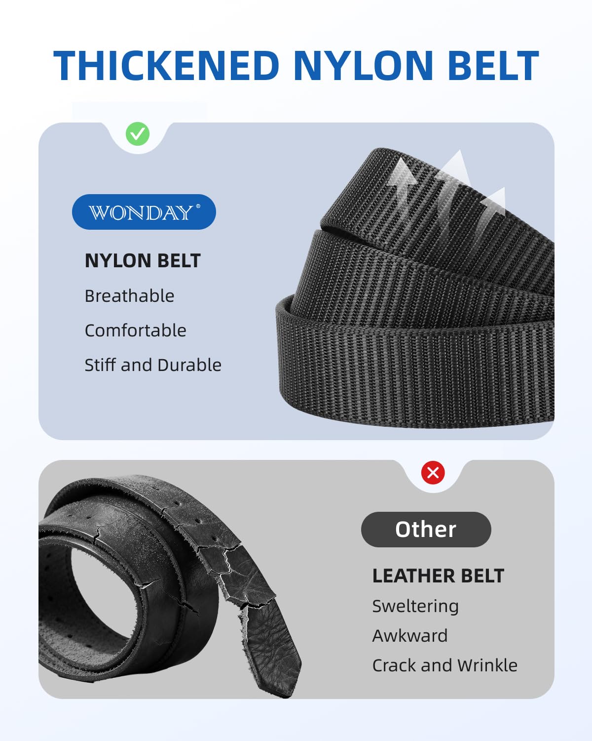 WONDAY Ratchet Belts for Men 2 Pack, Nylon Web No Hole Automatic Buckle, Heavy Duty Work Belt for Golf Tactical Outdoor Hiking