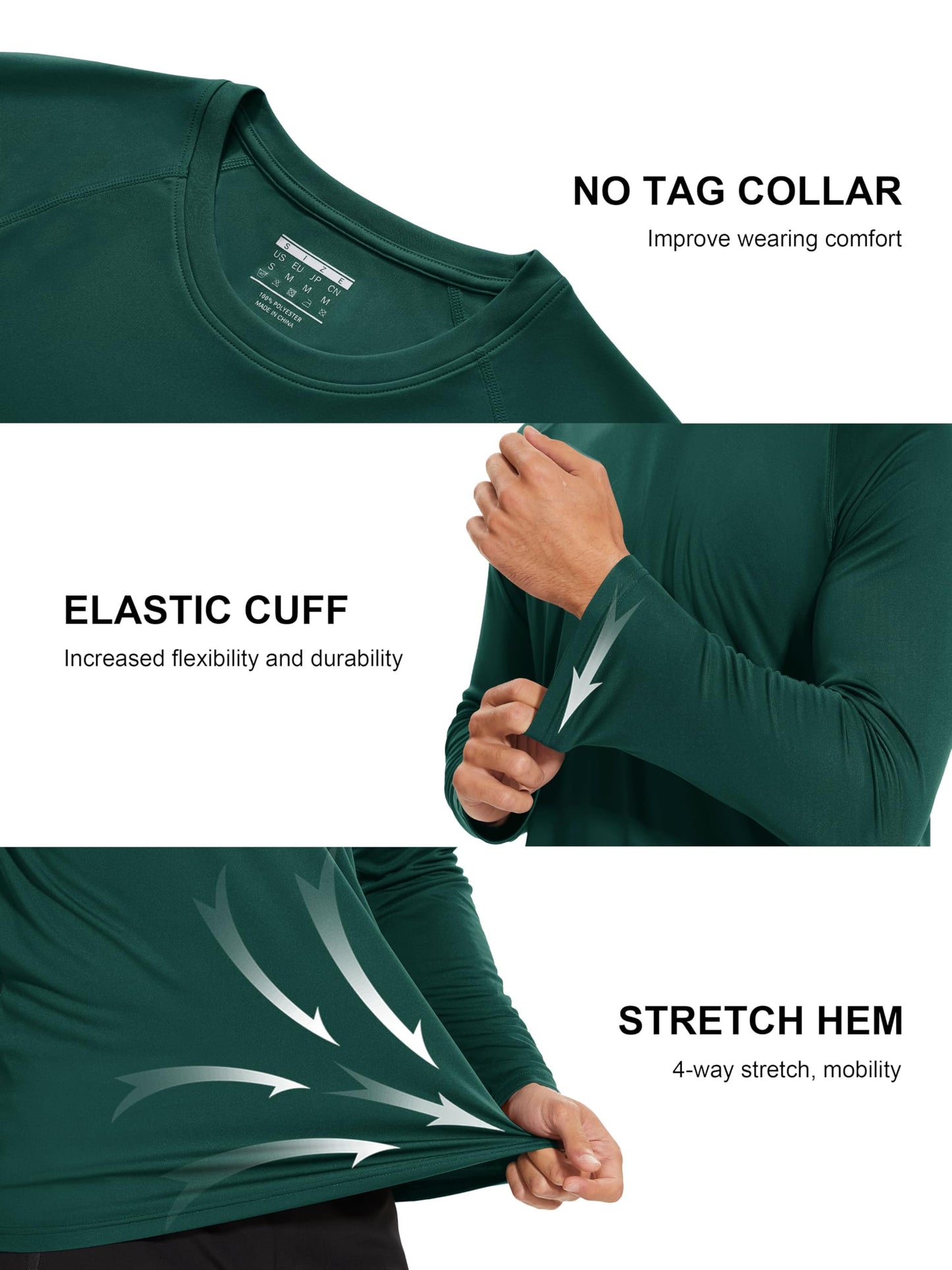 MAGCOMSEN Long Sleeve Shirt Workout Shirt for Men UPF 50 Lightweight Quick Dry Shirts Athletic Shirts Dark Green,3XL