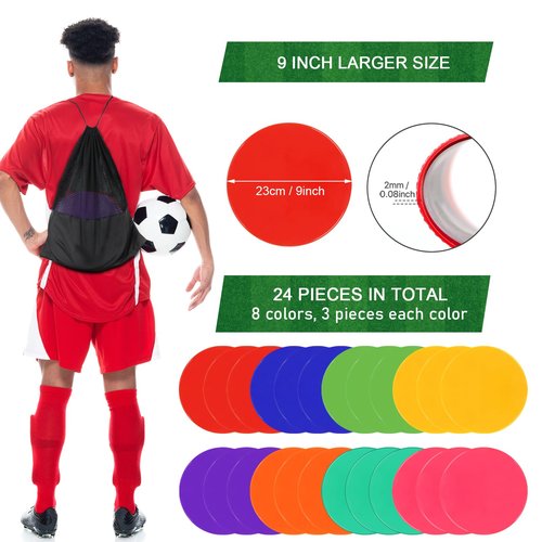 TuXHui Poly Vinyl Spot Markers 9 Inch Rubber Floor Dots Non Slip Agility Markers Flat Field Cones for PE Gym Classes, Classroom Activities and Games, Soccer Basketball Sports Speed Agility Training