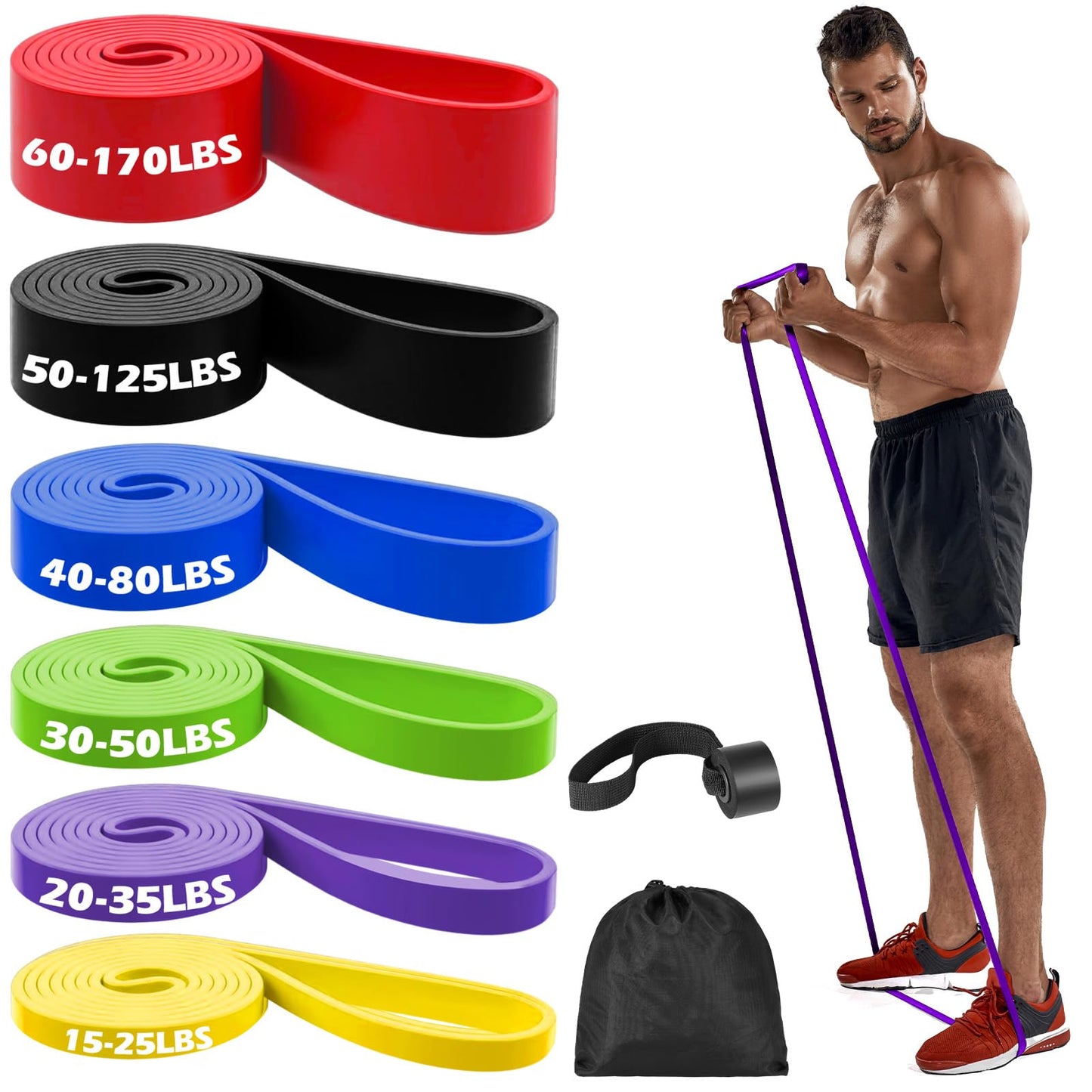 Zacro Resistance Bands with Door Anchor, 6 Levels Heavy Duty Pull Up Exercise Bands Set for Working Out, Muscle Training, Physical Therapy, Men&Women