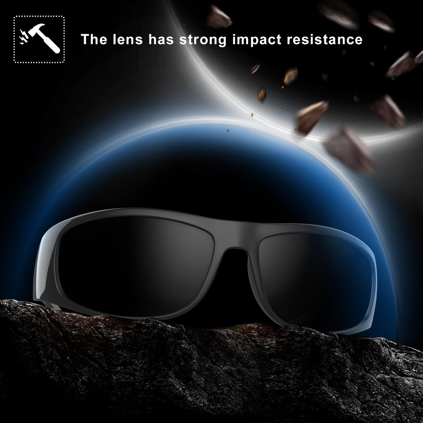 WISTON Wrap Around Sunglasses for Men Women Super Dark Blackout Sunglasses for Sensitive Eyes UV400 Protection W8005 Glossy Frame/Superdark Lens-61 Millimeters Non-Polarized