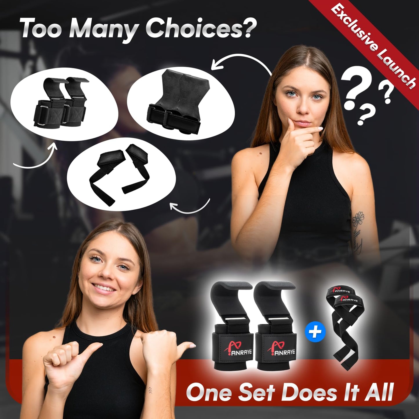 Weight Lifting Hooks & Wrist Straps Set – Lifting Hooks with Anti-Slip Grip, Adjustable Wrist Wraps for Weightlifting, Deadlifts, Powerlifting, Gym Straps for Men and Women