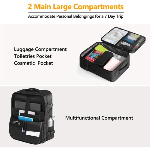 SUOCO Travel Backpack with Vacuum Bag, 60L Seal Compression Air Vac Back Pack with Travel Hand Pump, Carry On Suitcase Luggage Flight Approved for Men Women Personal Item, Black