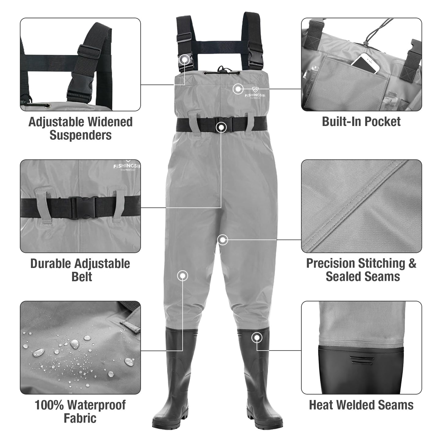 FISHINGSIR Fishing Waders for Men, 2-Ply Nylon/PVC Waterproof Women Chest Wader with Boots, Bootfoot Hunting Waders