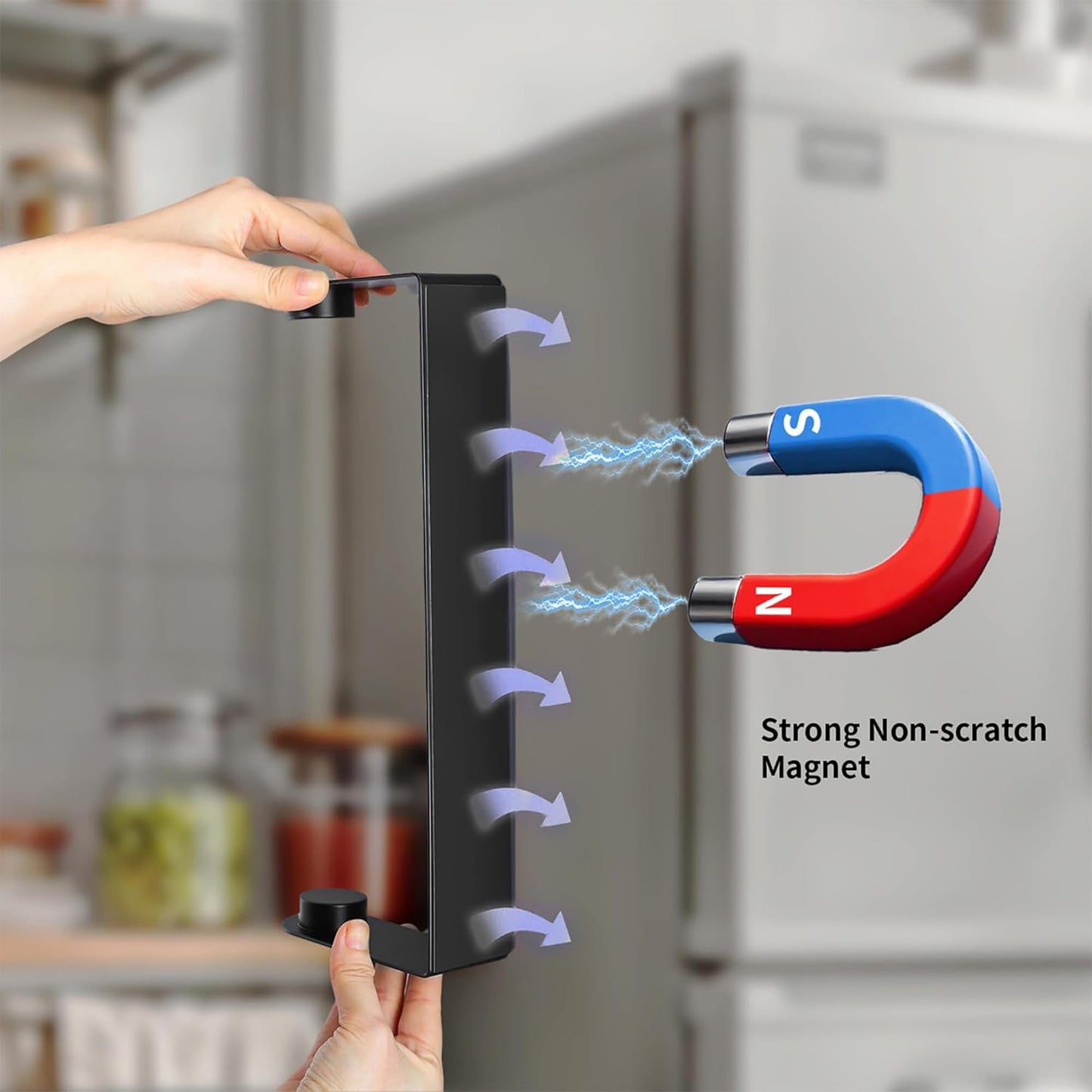 3 Packs Magnetic Kitchen Organizer & Magnetic Utensil Holder - Hanging Hooks &Paper Towel Holder & Tumbler Lid Organizer, Fridge Magnet Organizer Metal Black