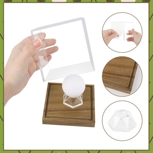 Hooqict Golf Ball Display Case Clear Acrylic Golf Ball Memorabilia Display Case with Wood Base and Ball Holder Stand Showcase Cube Single Golf Collection Box