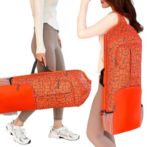 Yoga Mat Bag Backpack, Large Capacity with Multiple Pockets, Orange Geometric Pattern, Scratch-Resistant Nylon，Ladies sports handbag