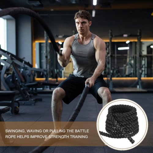 MECCANIXITY Battle Rope 20ft x 1 Inch Polyester Workout Rope Heavy Fitness Exercise Rope for Strength Training Home Gym Muscle Building, Black
