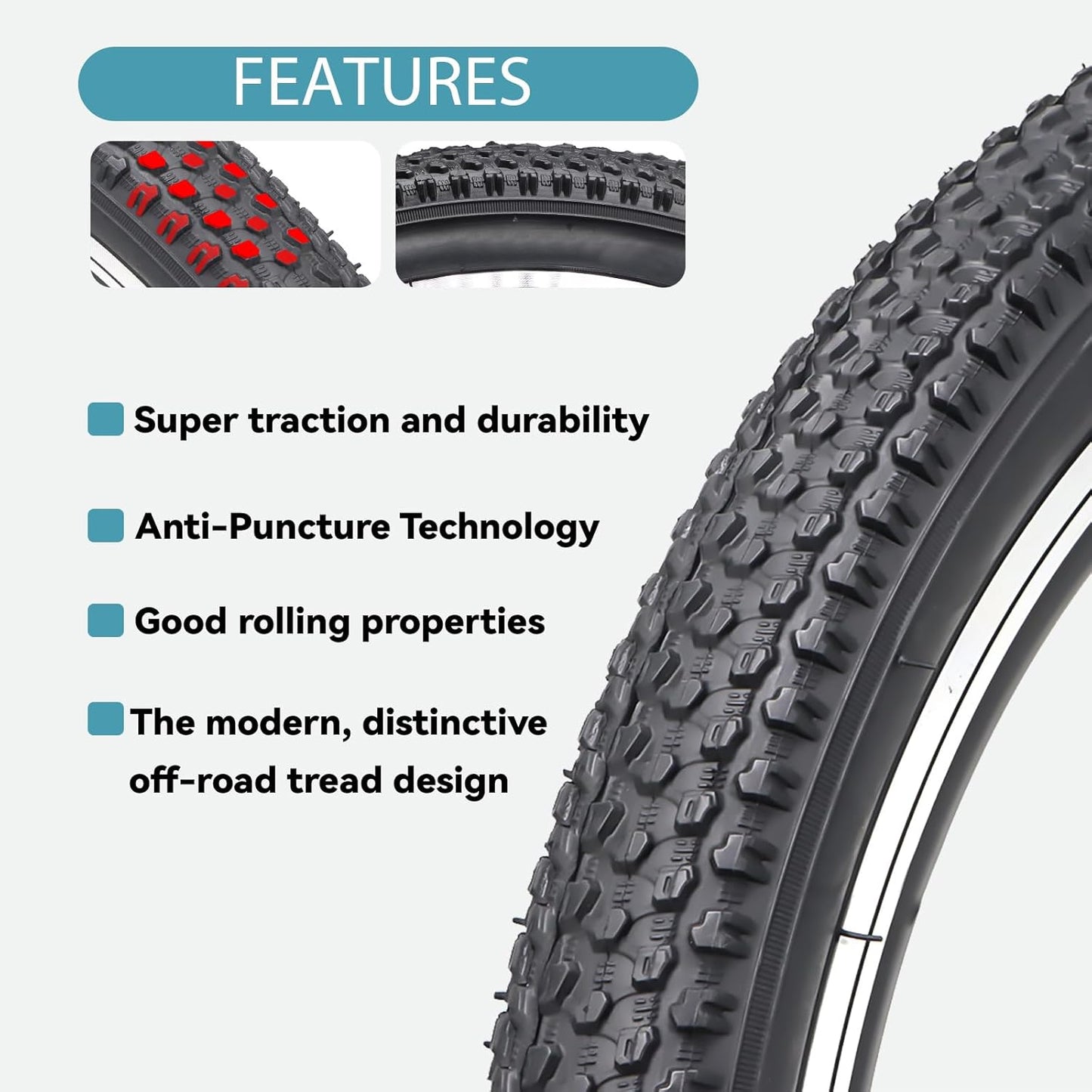 Hycline 2-Pack Mountain Bike Tires Set: 20/24/26/27.5-inch Folding Replacement Puncture-Resistant Bicycle Tires and Pair 20/24/26/27.5-inch Inner Tubes with Tire Levers for MTB Off-Road Bike