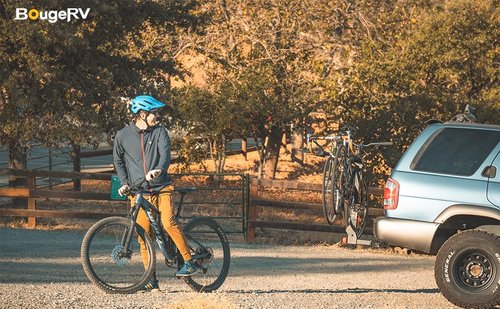 BougeRV Upgrade 2.0 Hitch Bike Rack with Dual Lock for SUV Truck, 165LB Capacity 2/3/4 Bikes Hitch Bike Carrier Rack with 2'' Hitch Receiver, Easy Assembly, Tilting & Foldable Bike Rack Hitch