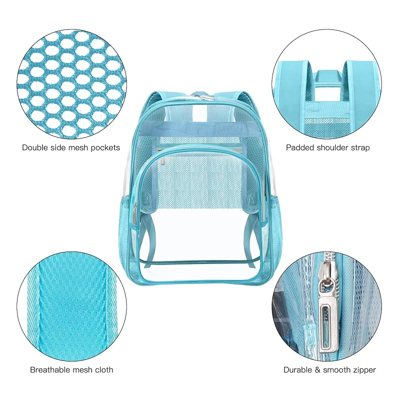 HEEYA Blue Clear Backpack Heavy Duty Transparent Security Stadium Bag