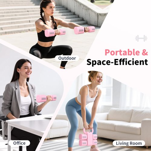 Hezeyferg 2-in-1 Adjustable Dumbbells Set, 4 Levels Weight Dumbbells Set for Women Men, Each 2.2/3.3/4.4/5.5lb Hand Weights with Kettlebell Form for Home Gym Exercise Training (Pink)