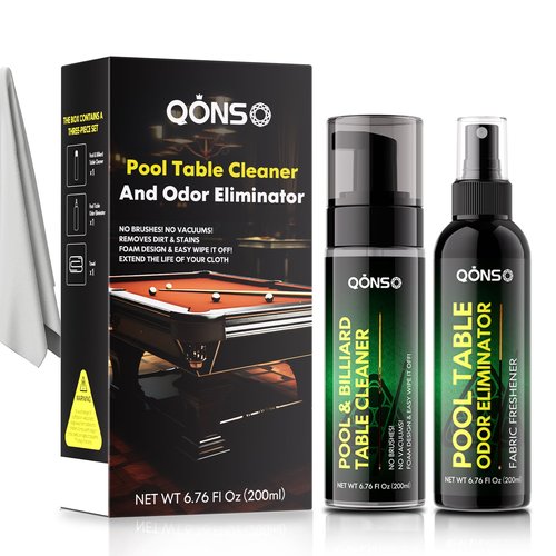 QONS Pool Table Felt Cleaner Kit, Fast Clean Billiard Table Felt Cleaner Spray & Odor Eliminator Kit with Cleaning Cloth, Ready-to-Use Foam & No Residue | Essential for Home & Game Rooms