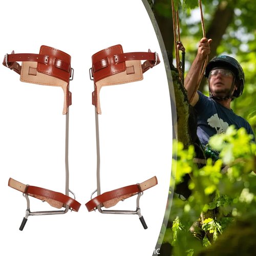CheriMuMu Cowhide Leather Tree Climbing Spikes Set, Buckle Tree Climbing Gear with Adjustable Climbing Belt Rope, Climbing Tools Kit for Climbing, Picking Fruit, Indoor and Outdoor Sports(Brown)