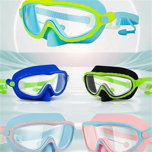ronsalo Kiggles Goggles, Kiggles Safe and Smart Swim Goggles for Kids, Protective Eyewear HD Large Frame Waterproof (Pink green)