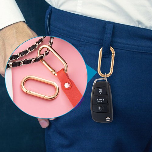 DAZEBRA 3pcs Oval Keyring Clips, Heavy Duty Spring Carabiner for Backpacks Purses Keys Bag Straps, Alloy Buckle Clasp for Hiking Camping Walking- Gold