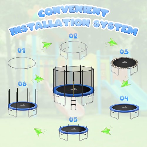 JELENS Trampoline 8FT 10FT, Outdoor Trampolines with Enclosure Net and Ladder, Recreational Anti-Rust Trampolines for Kids and Adults, ASTM Approved (Blue, 10FT)
