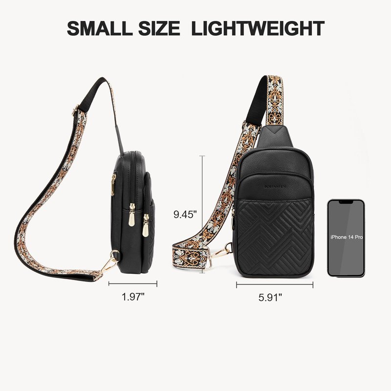 BOSTANTEN Sling Bag Quilted Crossbody Bags for Women Cross Body Purse Leather Fanny Pack with Adjustable Guitar Strap