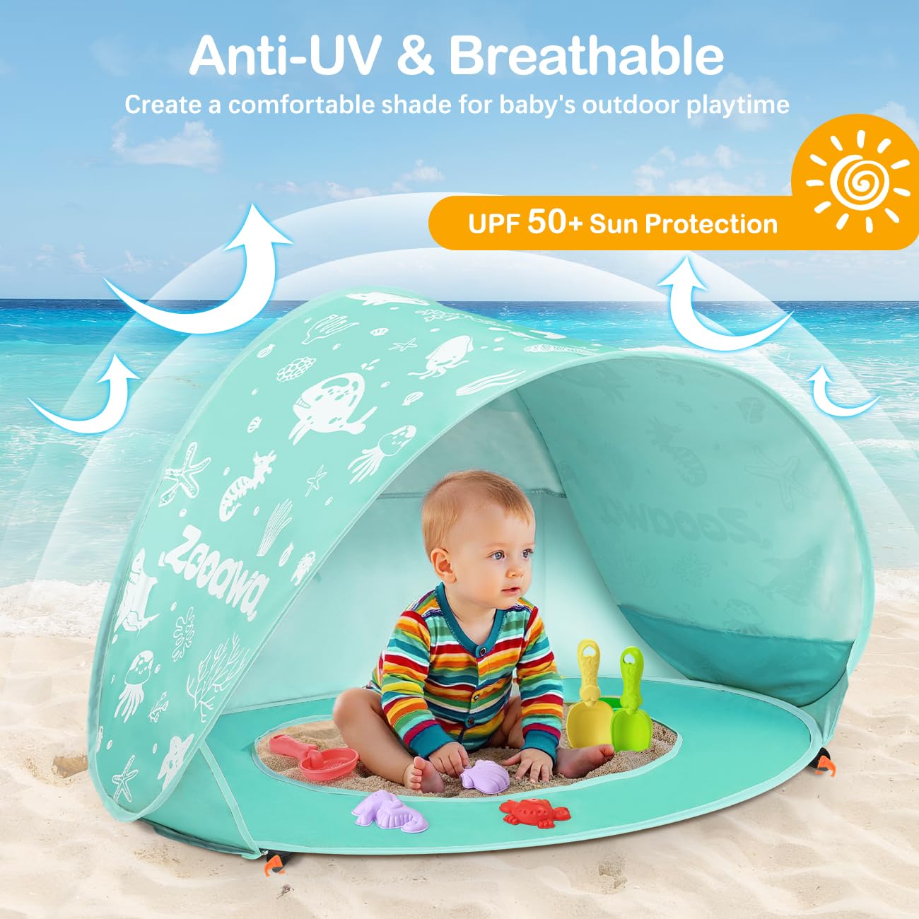 Zooawa Baby Beach Tent with Pool, Pop Up Beach Tent Sun Shade for Infant