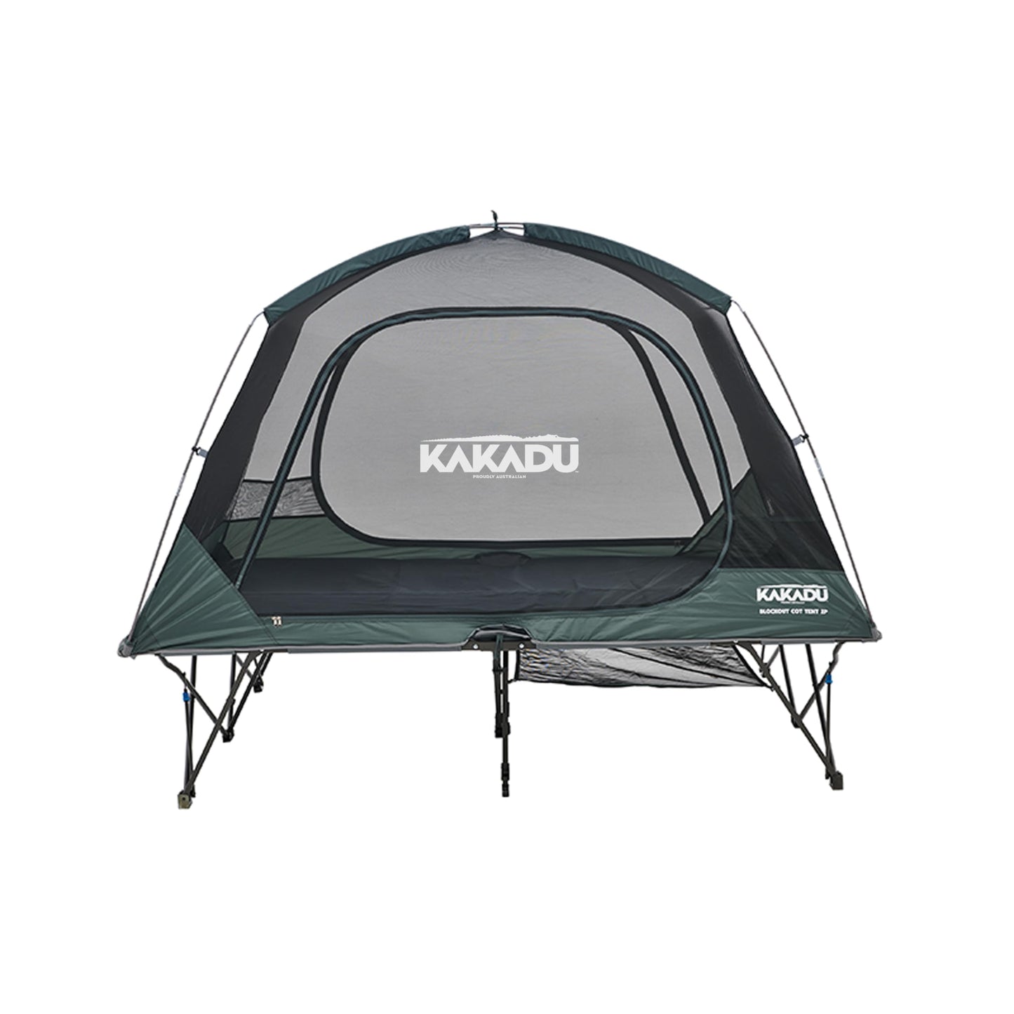 Kakadu Camping Tent Cot, 2 Person, Quick Setup, Folding, Compact, Elevated Tent with BlockOut Rain Fly, Awning Poles, Ultra-Fine Mesh Windows, and Carry Bag
