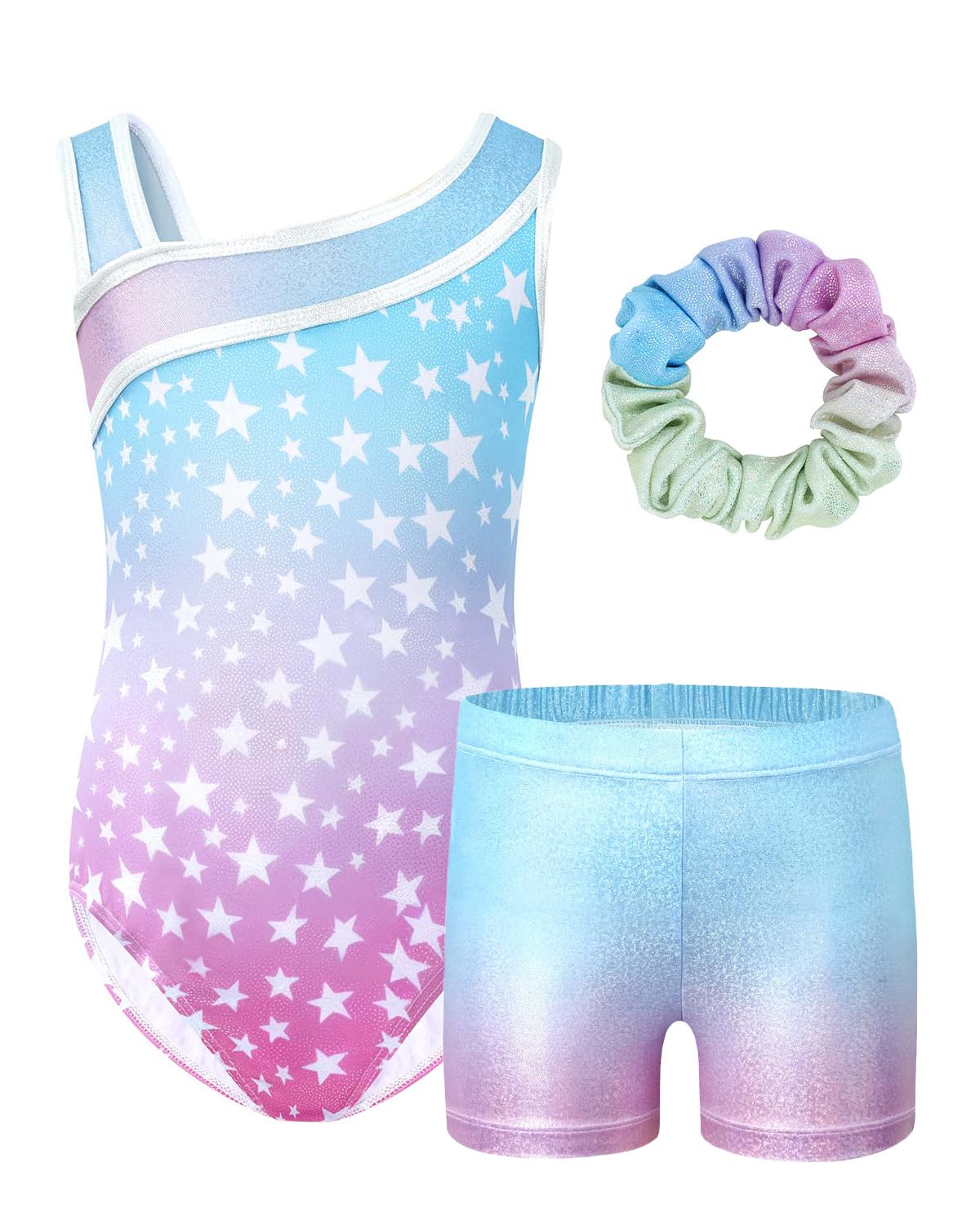 JiAmy Girls Gymnastics Leotards, Glitter Ballet Dance Unitards Biketards Activewear with Short & Hairband for Kids 3-4 Years