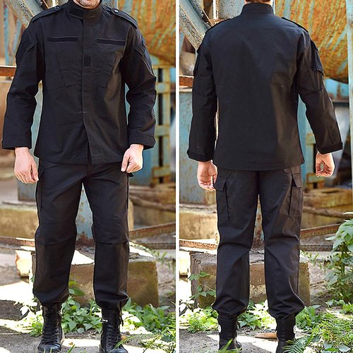 HANSTRONG GEAR Men Tactical BDU Combat Uniform Jacket Shirt & Pants Suit for Army Military Airsoft Paintball Hunting Shooting War Game Black(L)