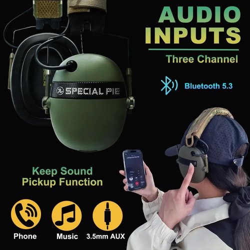 TACTIC STAR Custom Ear Protection,Shooting Ear Protection with Sound Amplification, NRR 30dB Noise Reduction Earmuffs,Rechargeable, Green