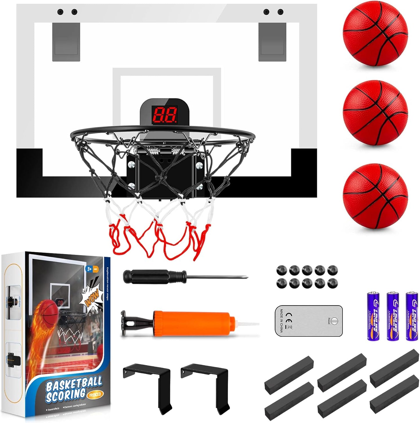Indoor Basketball Hoop Boys Gifts for Teens and Adults Door Room Basketball Hoop Mini Hoop with Electronic Scoreboard, 3 Balls and Batteries Basketball Toys for 8 9 10 11 12